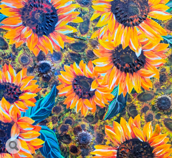 Sunflowers mixed media & acrylics on hardboard by Ann Generlich